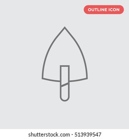 Outline of thin trowel vector icon on gray background