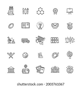 Outline thin vector icon collection. School education