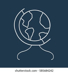 outline thin white globe symbol in dark background