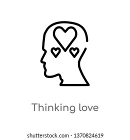 outline thinking love vector icon. isolated black simple line element illustration from brain process concept. editable vector stroke thinking love icon on white background