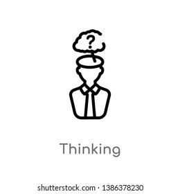 outline thinking vector icon. isolated black simple line element illustration from digital economy concept. editable vector stroke thinking icon on white background