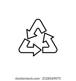 Esquema de tres flechas formando un triángulo, representando el reciclaje o la sostenibilidad.