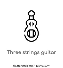 outline three strings guitar vector icon. isolated black simple line element illustration from music concept. editable vector stroke three strings guitar icon on white background