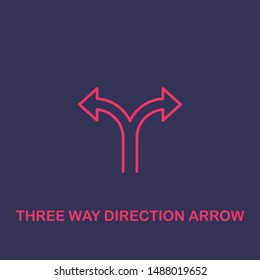 Outline Three way direction arrow icon.Three way direction arrow vector illustration. Symbol for web and mobile