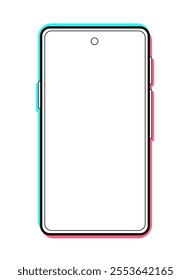 Outline three-color drawing of thin frame of fashionable smartphone. Design of cell phone in line style. Vector illustration