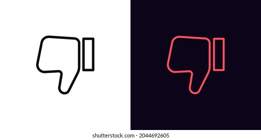 Outline thumb down icon, with editable stroke. Linear dislike sign, disapprove pictogram. Social media feedback, negative attitude, worst choice. Vector icon, sign, symbol for UI and Animation