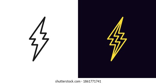 Outline thunderbolt icon. Linear lightning bolt with editable stroke, electrical storm. Electric flash, electric power, high voltage. Vector icon, sign, symbol for UI and Animation