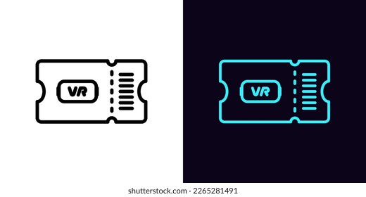 Outline ticket icon, with editable stroke. Ticket frame with VR glasses sign, virtual reality cinema. Digital pass for gaming metaverse event, discount coupon for VR games. Vector icon for Animation