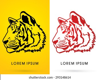 Outline Tiger face, Head, side view, designed using, graphic vector.