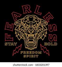Outline Tiger Head Illustration with A Slogan Artwork for Apparel or Other Uses