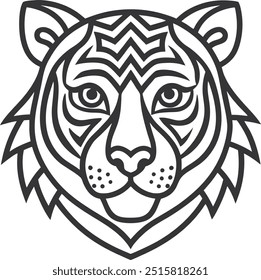 OUTLINE OF tiger's head mandalas, FOR ADULTS COLORING BOOK, PERFECT DETAILS, only black and white , no BACKGROUND 