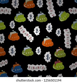 Of Outline Tile Background. Bitcoin seamless pattern. Cryptocurrency Financial Items. Icons on black, white and green colors. Vector illustration.