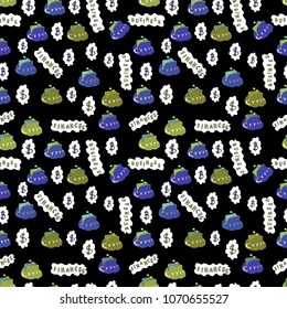 Of Outline Tile Background. Cryptocurrency Financial Items. Vector illustration. Icons on violet, black and white colors. Bitcoin seamless pattern.