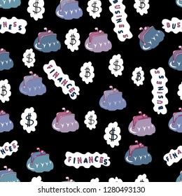 Of Outline Tile Background. Icons on blue, black and white colors. Vector illustration. Cryptocurrency Financial Items. Bitcoin seamless pattern.