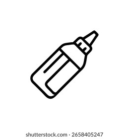 Esquema de una botella de tinta inclinada con una tapa en el recipiente del tintero