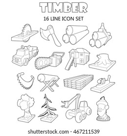 Outline timber icons set. Universal timber icons to use for web and mobile UI, set of basic timber elements isolated vector illustration