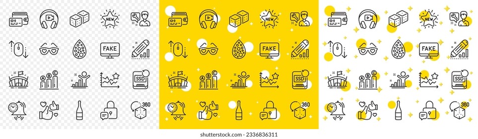 Outline Time management, Love glasses and Wallet line icons pack for web with Graph chart, Headphones, Artificial colors line icon. Repairman, Fake news, Scroll down pictogram icon. Vector