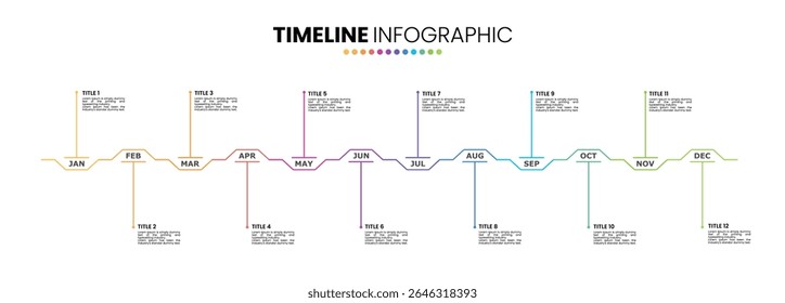 Outline timeline infographic presentation template 12 options. 12 month or 1 year calendar infographic template