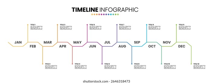 Outline timeline infographic presentation template 12 options. 12 month or 1 year calendar infographic template
