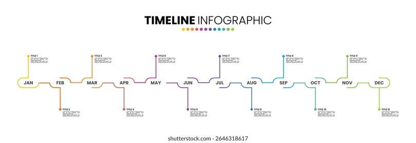 Esquema de la línea de tiempo de presentación de infografía Plantilla 12 opciones. Plantilla infográfica de 12 meses o 1 año