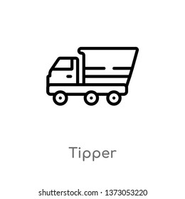 outline tipper vector icon. isolated black simple line element illustration from construction concept. editable vector stroke tipper icon on white background