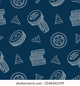 Kontur Reifen Rad Kegel Vektor nahtlose Mustergrafik für Druck, Tapete, Dekoration.