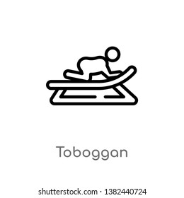 Outline Toboggan Vector Icon. Isolated Black Simple Line Element Illustration From Entertainment Concept. Editable Vector Stroke Toboggan Icon On White Background