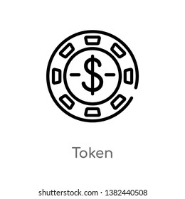 outline token vector icon. isolated black simple line element illustration from entertainment and arcade concept. editable vector stroke token icon on white background