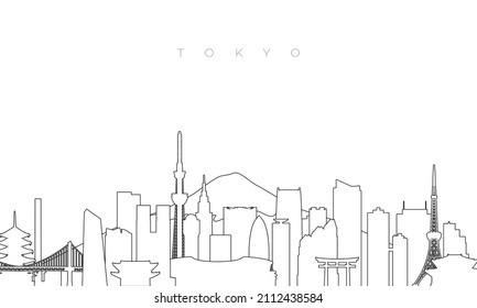 Outline Tokyo skyline. Trendy template with Tokyo city buildings and landmarks in line style. Stock vector design. 