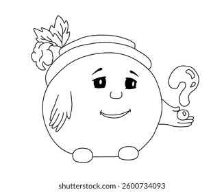 Esquema de tomate en una pajita plana que tiene un signo de interrogación en la mano. Ilustración vectorial sobre un fondo blanco