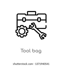 outline tool bag vector icon. isolated black simple line element illustration from construction concept. editable vector stroke tool bag icon on white background