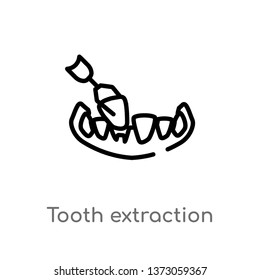 outline tooth extraction vector icon. isolated black simple line element illustration from dentist concept. editable vector stroke tooth extraction icon on white background