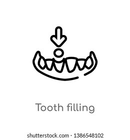 outline tooth filling vector icon. isolated black simple line element illustration from dentist concept. editable vector stroke tooth filling icon on white background