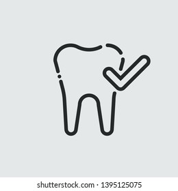 Outline tooth icon with checkup vector. Dentist logo suitable for mobile user interface isolated on grey background. Vector Illustration