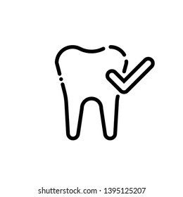 Outline tooth icon with checkup vector. Dentist logo suitable for mobile user interface isolated on white background. Vector Illustration