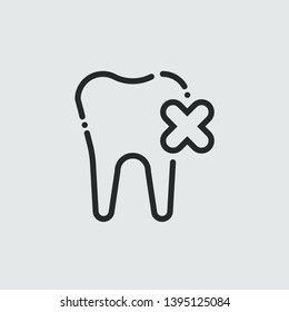 Outline tooth icon with cross vector. Dentist logo suitable for mobile user interface isolated on grey background. Vector Illustration