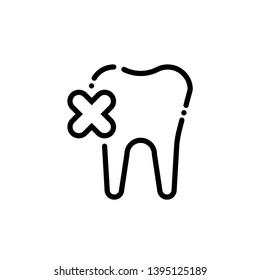 Outline tooth icon with cross vector. Dentist logo suitable for mobile user interface isolated on white background. Vector Illustration