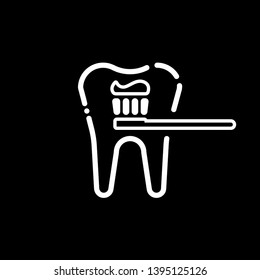 Outline tooth icon with tooth paste vector. Dentist logo suitable for mobile user interface isolated on black background. Vector Illustration