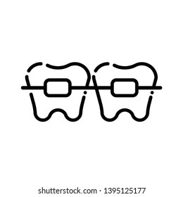 Outline tooth icon with stirrup vector. Dentist logo suitable for mobile user interface isolated on white background. Vector Illustration