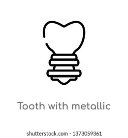 outline tooth with metallic root vector icon. isolated black simple line element illustration from dentist concept. editable vector stroke tooth with metallic root icon on white background