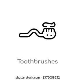 outline toothbrushes vector icon. isolated black simple line element illustration from dentist concept. editable vector stroke toothbrushes icon on white background