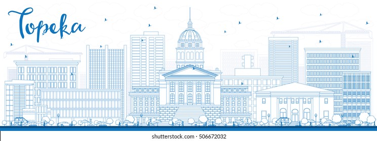 Outline Topeka Skyline with Blue Buildings. Vector Illustration. Business Travel and Tourism Concept with Modern Architecture. Image for Presentation Banner Placard and Web Site.