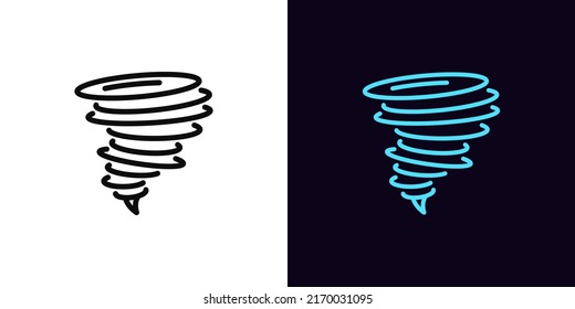 Outline tornado icon, with editable stroke. Hurricane silhouette, twister pictogram. Whirlwind funnel, typhoon vortex, windstorm spin and tornado swirl, wind power. Vector icon for UI and Animation