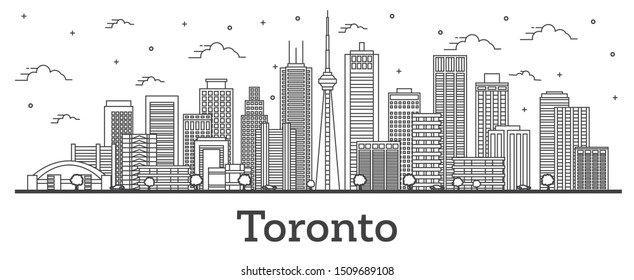 Outline Toronto Canada City Skyline With Modern Buildings Isolated On White. Vector Illustration. Toronto Cityscape With Landmarks.