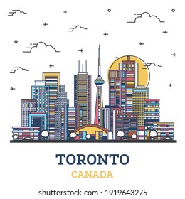 Outline Toronto Canada City Skyline with Colored Modern Buildings Isolated on White. Vector Illustration. Toronto Cityscape with Landmarks.