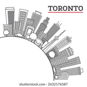 Outline Toronto Canada City Skyline with Modern Buildings and copy space Isolated on White. Vector Illustration. Toronto Cityscape with Landmarks.
