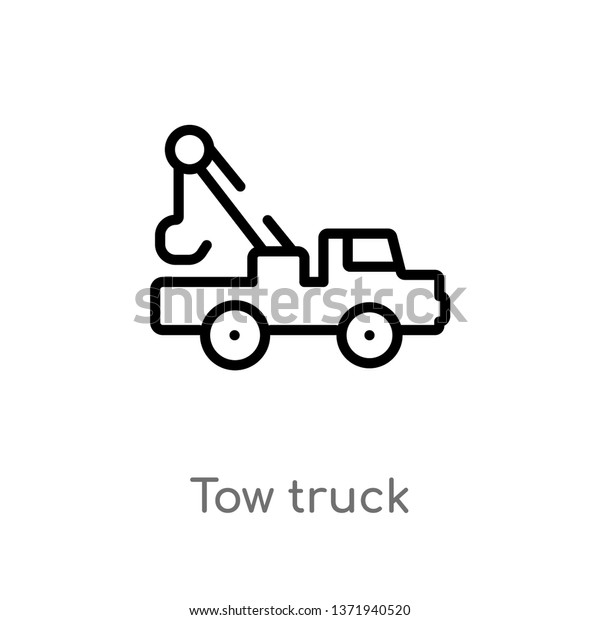 outline tow truck vector\
icon. isolated black simple line element illustration from\
construction concept. editable vector stroke tow truck icon on\
white background