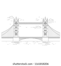 Outline Tower Bridge in London. England Travel icon landmark. United Kingdom architecture sightseeing vector illustration