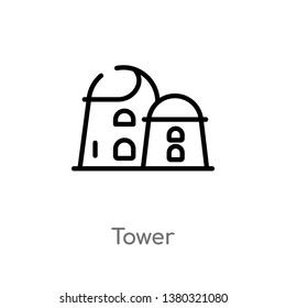 outline tower vector icon. isolated black simple line element illustration from desert concept. editable vector stroke tower icon on white background