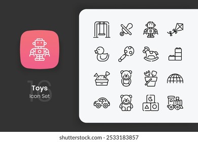 Outline toys icon design set